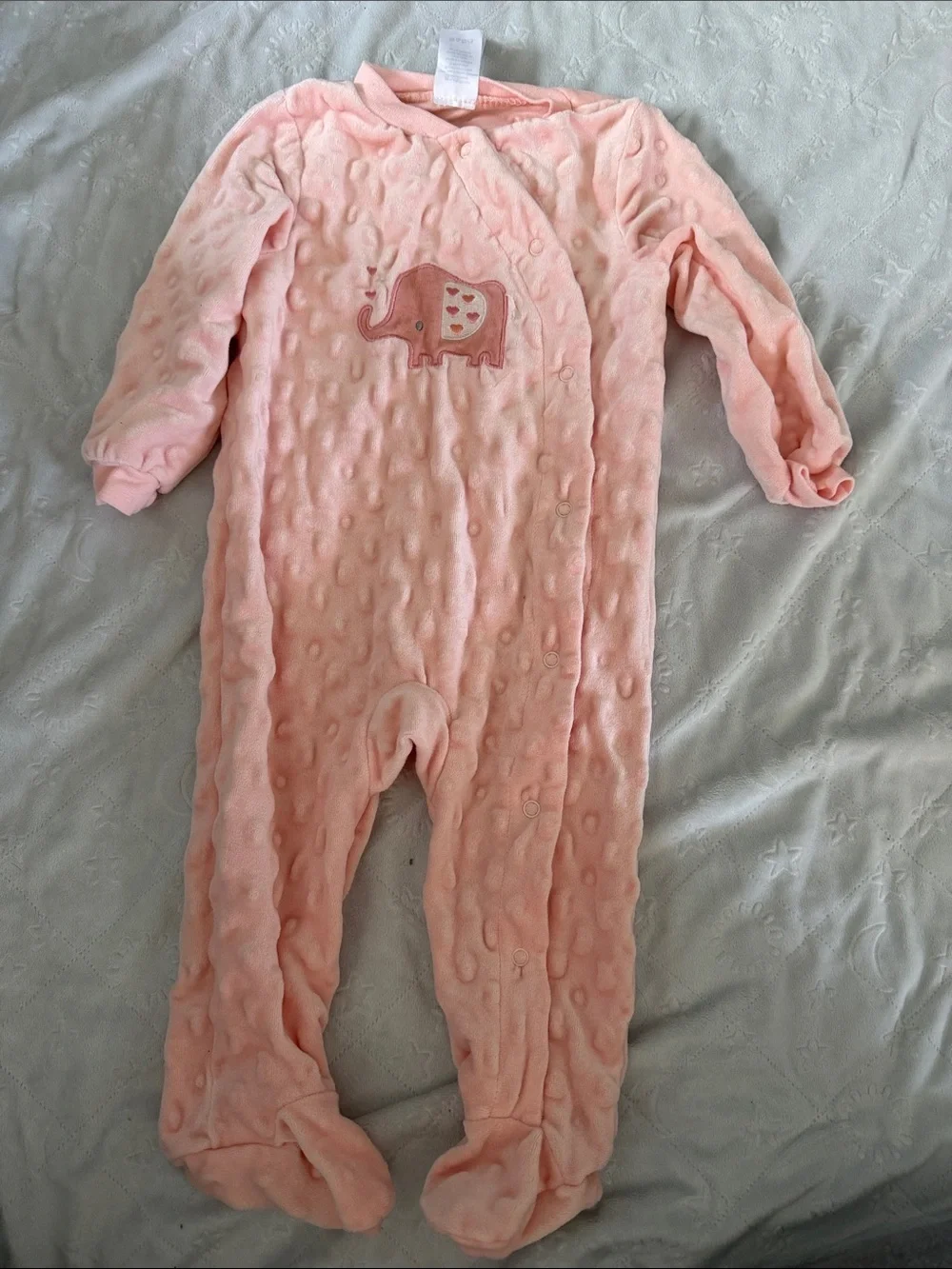 Pink Plush Baby Sleepers with Elephant Applique 6-9 months